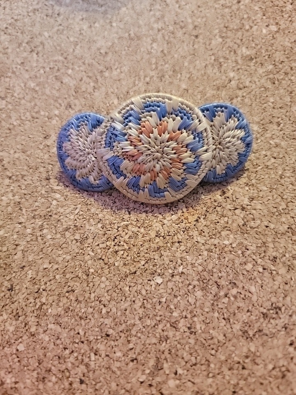 handmade, multi-circle fiber art Hair Barrette a coiled and stitched